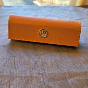 Tory Burch Orange Saffiano Leather‎ Glasses Case Eyewear Holder Snap Closure